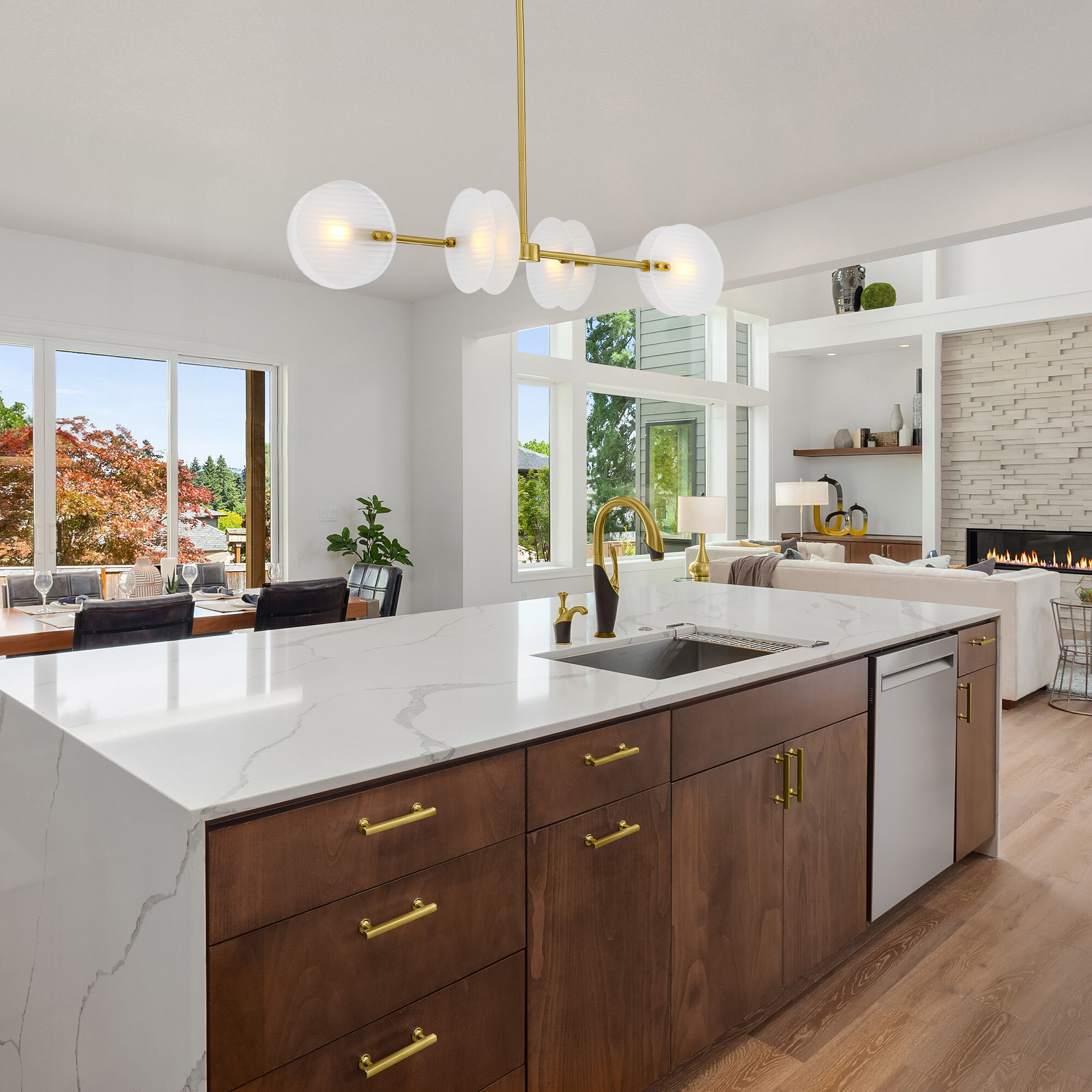 Sky Fall 4 Light 40 inch Brushed Gold Island Pendant Ceiling Light